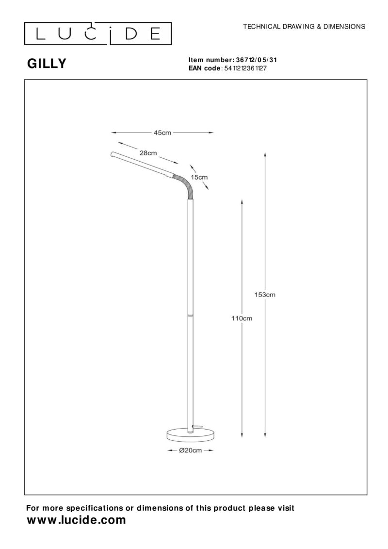 Lucide GILLY - Stojacia lampa na čítanie - LED - 1x5W 2700K - Biela